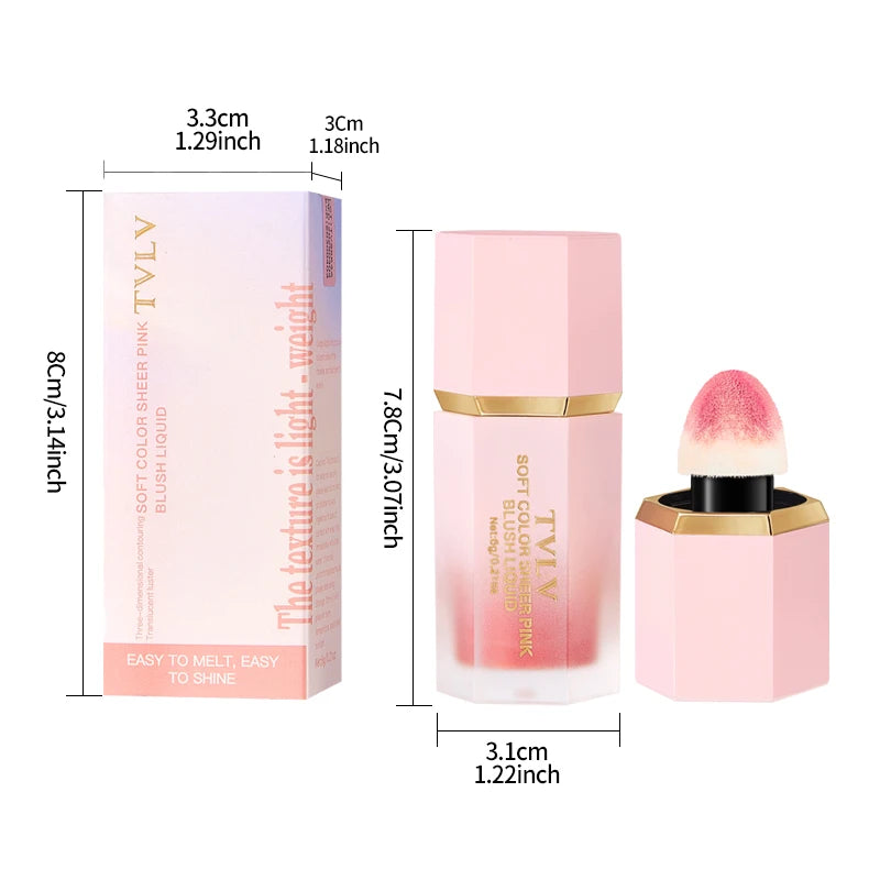 TVLV 4 Colour Matte Liquid BlushEasy to apply long lasting waterproof blush sponge brush head